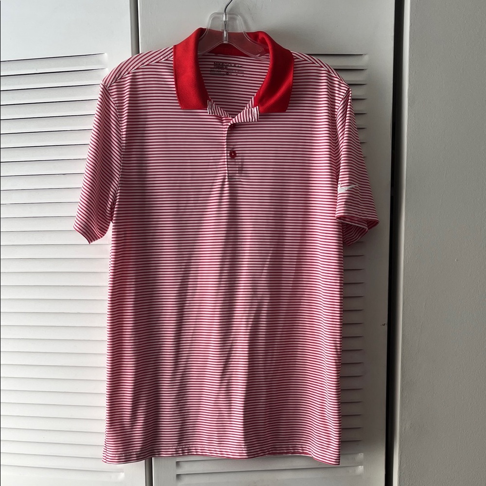 Nike Golf Red/White Striped Polo Shirt, Size M